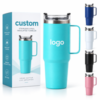 Vente en gros de gobelets isothermes en acier inoxydable à double paroi de grande capacité (40 oz) avec couvercle et poignée pour les voyages en voiture