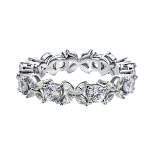 Bague Éternité Femme en Argent Sterling 925 Plaqué Platine, Motif Fleur Diamant, Sertissage à Griffes, Style Décontracté/Sportif, pour Fiançailles et Mariage - Product Image 1