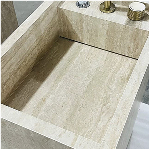 Vasques sur pied en travertin beige naturel moderne, résistantes à l'eau, pour villas, hôtels, hôpitaux - Product Image 6