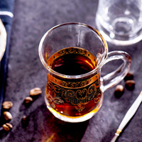 Ensemble de verres à thé turcs 150 ml, tasses à thé marocaines vintage dorées avec poignée pour boissons chaudes et froides