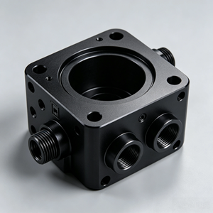 Boîtier de valve métallique CNC sur mesure, bloc de collecteur hydraulique et pneumatique en aluminium et laiton anodisé noir pour machines d'automatisation - Product Image 2