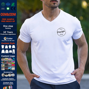 T-shirts pour hommes en coton 100% respirant de qualité supérieure 200 g/m² Coupe régulière <span class=keywords><strong>Col</strong></span> en <span class=keywords><strong>V</strong></span> <span class=keywords><strong>Blanc</strong></span> pour un usage quotidien décontracté - Product Image 1