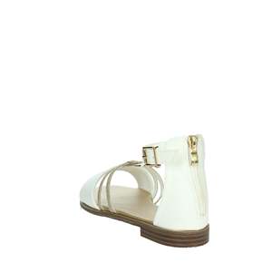 Sandali Patrizia Pepe da ragazza, bianchi e oro, con cinturino alla caviglia, scarpe estive piatte. - Product Image 2
