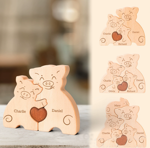Rompecabezas de Madera de la Familia de Cerdos de Granja, Adornos de Madera Maciza, Decoración Personalizada para el Hogar con la Familia de Cerdos de Madera - Product Image 5