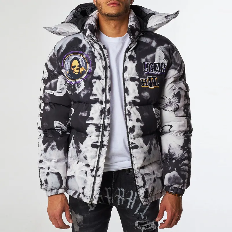 Custom Winter Hooded Quilted Puffer Jacket Oem Service 3D Sublimation Printed Men Puffer Jacket