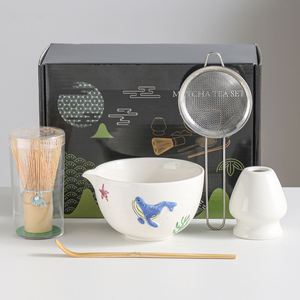 Japanese Style Hand-painted Whale Pattern Matcha Bowl Kit Matcha Whisk Stand Tea Tool Bamboo Whisk Scoop Gift Box Set - Product Image 1