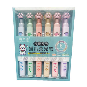 Offre Spéciale – Lot de 6 Marqueurs Mignons Patte de Chat, Pointe Biseautée, Non Effaçables, pour Étudiants, <span class=keywords><strong>Dessin</strong></span> et Écriture – Papeterie <span class=keywords><strong>Kawaii</strong></span> - Product Image 1