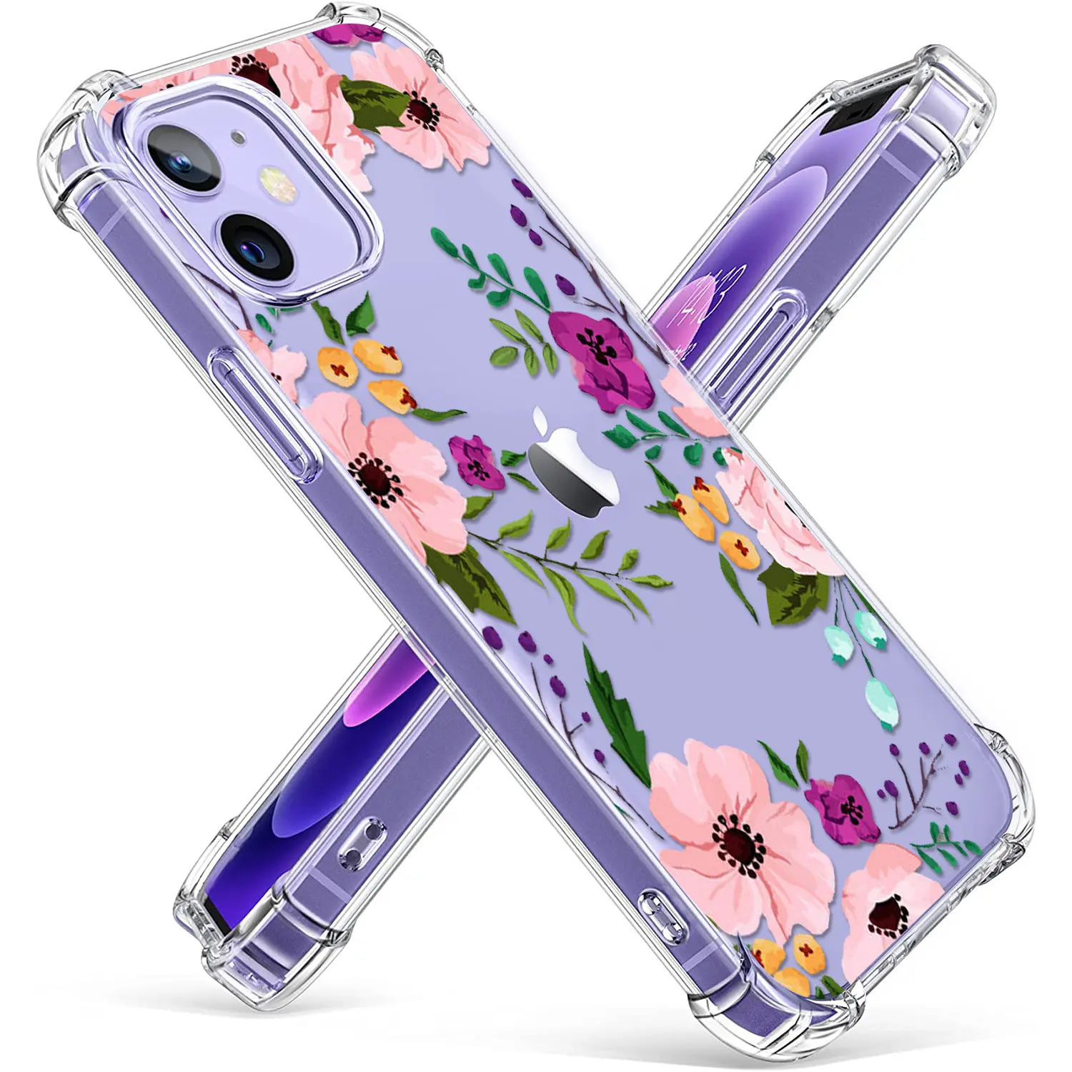 For iPhone 13 Clear Floral Case Cute Flower Pattern Girls Women Shockproof Soft TPU Bumpers Phone Case For iPhone 14 13 Pro Max