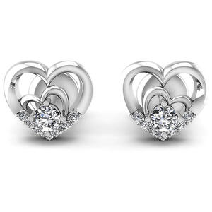 Boucles d'oreilles en forme de cœur en or rose avec sertissage à griffes de diamants ronds pour femmes, bijoux de mariage, boucles d'oreilles fines - Product Image 3
