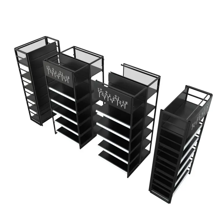 Grocery Shop Double Sided Black Decoration Store Supermarket Shelves Gondola Display Rack Container