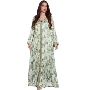 UNI plus size flower printing dress vintage style muslim abaya long sleeve women dress long sleeve saudi arabia islamic dress