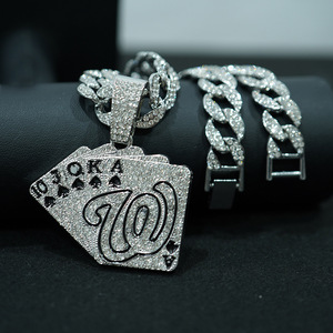 Unisex Stainless Steel Straight Flush of Spades Pendant Necklace Lucky Poker Card Design Rhodium Plated Children's Parties - Product Image 2