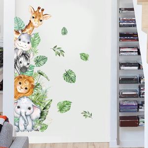Autocollants muraux en PVC d'animaux de dessin animé, girafe, lion et éléphant, pour les chambres d'enfants, autocollants adhésifs, décoration artistique pour la crèche et la maison - Product Image 3