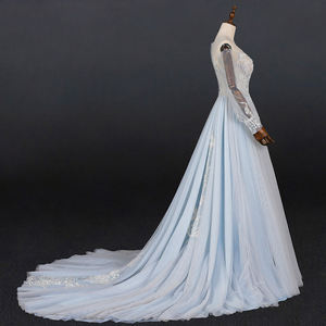 TEENYEE Illusion Off the Shoulder Corseted Elegante Tailored <span class=keywords><strong>Guess</strong></span> Vestidos de novia Dusty Blue Vestidos para fiesta de noche - Product Image 4