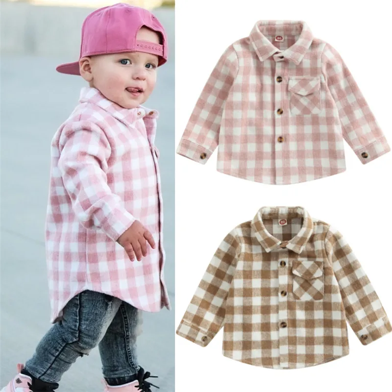 Toddler Baby Boy Girl Autumn Shirt Long Sleeve Turn-down Collar Plaid Button-down Tops Cozy Flannel Grid Lattice Shirts