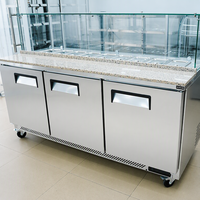 Comptoir Réfrigéré Commercial 3 Portes pour Pizza, Salades et Sandwichs, Vitrine Réfrigérée avec Plateau en Verre, Table de Préparation, Réfrigérateur Monotempérature