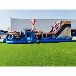 Château gonflable combiné avec parcours d'obstacles sur le thème du bateau pirate, double toboggan, PVC de qualité commerciale, capacité de 500 kg, mur d'escalade - Product Image 3
