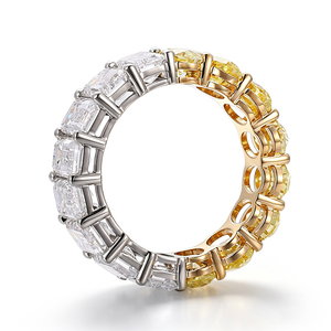 Bague d'éternité unisexe en or véritable 18 carats bicolore avec diamant de laboratoire jaune vif fantaisie taille ovale 19,2 carats, pour alliance de mariage sur mesure. - Product Image 3