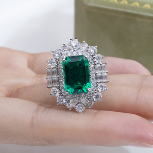 Messi Jewelry MSR-1802 925 <b>Silver</b> <b>Emerald</b> Cut May Birshstone Lab <b>Emerald</b> Fancy Design Fashion <b>Ring</b> Claw Setting <b>Emerald</b> <b>Ring</b> - Product Image 1