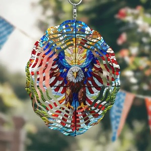 Molino de Viento Acrílico Patriótico con Diseño de Águila y Árbol de la Vida, Adorno Colgante Único para Exteriores, Montado en Pared, 20 cm de Diámetro, para Patio, Jardín, Granja - Product Image 2