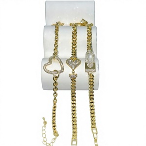 Colección de Pulseras Estilo Dulce y Hip Hop, con Zirconia en Forma de Corazón y Cabeza de Leopardo, Eslabones Cubanos, Chapado en Oro de 18K, Joyería Ajustable - Product Image 1