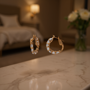 Pendientes de aro de paladio con baño de oro de 18 quilates y cristales de imitación con engaste de garra, diseño geométrico para mujer, lujo para uso diario - Product Image 2