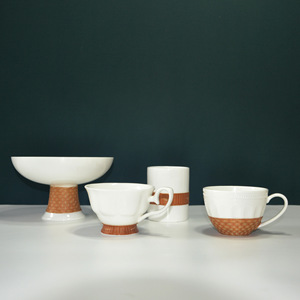 Handmade Porcelain Tea Set Bamboo Weaving Portable <b>Teacups</b> Reusable Gift Tableware - Product Image 1