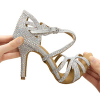Chaussures de Danse Latine en Satin de Haute Qualité pour Femme, Chaussures de Danse de Salon et Salsa à Talons Hauts
