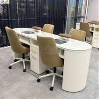 Tables de Manucure Doubles Blanches avec Aspirateur de Poussière / Station de Beauté pour Ongles