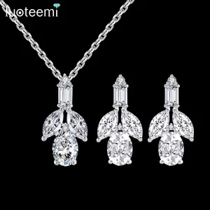 LUOTEEMI Fashion kalung anting aksesoris liontin wanita gadis populer anting CZ keluaran Baru Wanita Perhiasan Set