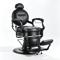 Fauteuil de barbier vintage, style antique, en cuir PU noir, robuste, inclinable hydrauliquement, pour salon de coiffure professionnel