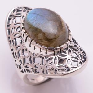 แหวนพลอยเงินแท้ 925 เครื่องประดับเงินอัญมณีลาบราดอร์ไทต์ธรรมชาติ ผู้จัดจําหน่ายเครื่องประดับเงินแท้โบราณ - Product Image 5