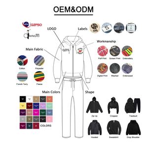 QZFSO personalizado peso pesado de gran tamaño lavado ácido serigrafía manga bordado diamantes de imitación pantalones de chándal desgastados y conjunto de Sudadera con capucha - Product Image 2