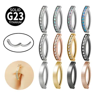 1 buah mode G23 Titanium dengan bor CZ Opal cincin kancing perut tindik pusar terbalik tombol perut melengkung perhiasan tindik
