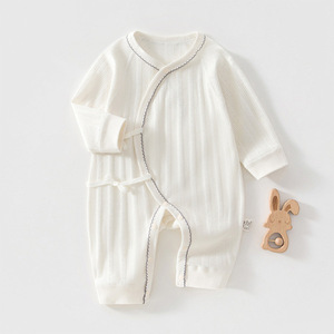 Body Kimono <span class=keywords><strong>para</strong></span> Bebé Recién Nacido, Suave, de Jacquard, con Lazos Laterales, Diseño Hueco, Color Sólido, Cierre de Broches en la Entrepierna - Product Image 4