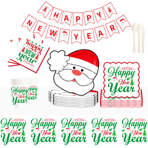 Juego de Vajilla Desechable Personalizado DAMAI para Fiesta de Navidad con Diseños de Gorro de Santa Claus, Platos, Vasos y Servilletas de Papel - Product Image 1