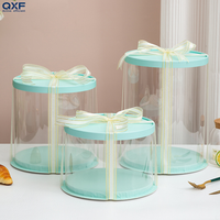 Grande boîte à gâteau transparente rose, imperméable, recyclable, en matériau PET, épaisseur 2 mm, forme cylindrique, pour l'emballage de desserts d'anniversaire