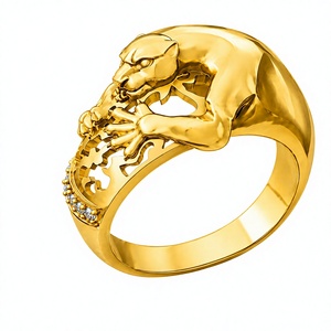 Bague Statement Ovale en Argent Sterling 925 Plaqué Or 18 carats, Motif Chat Ouvrante, Faite à la Main, Unisexe, Cadeau de Fête pour Hommes et Femmes - Product Image 1