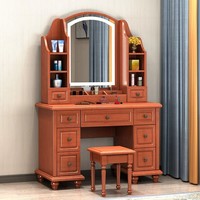 Nouvelle coiffeuse contemporaine en bois massif avec miroir éclairé, écologique et durable, bureau de maquillage avec rangement pour chambre à coucher