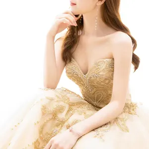 Lace Fabric Gold Sequin Formal Backless Gowns Long Elegant Dresses Women Evening Party Dress Sequin