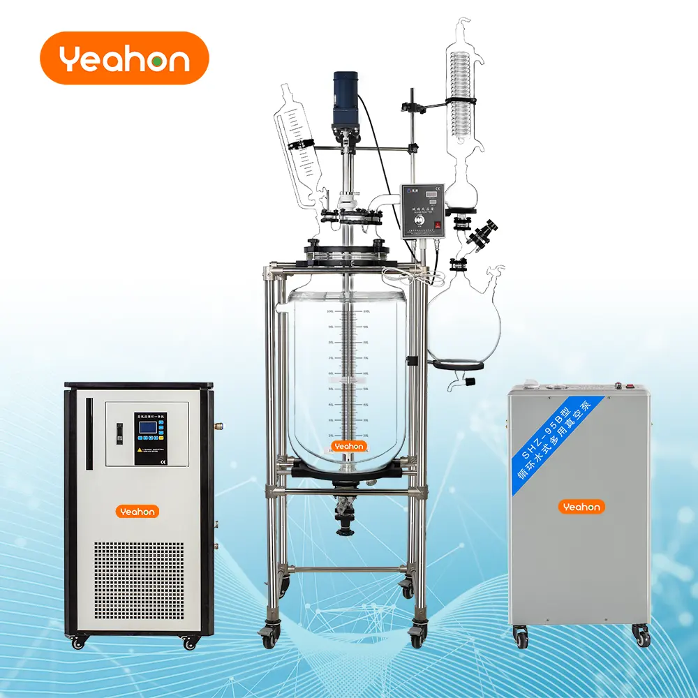 Jacketed Glass Reactor 50L Chemical Mixing Double Lab Jacketed Glass Reactor Vacuum Direct Factory
