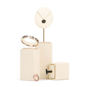 Jinsky Beige LOGO personalizado Estante de joyería de lujo Tienda Escaparate Expositor Juego de soporte de exhibición de joyería de metal - Product Image 2