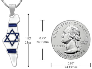 Collier Carte d'Israël Étoile de David juive Pendentif de protection Carte d'Israël Émail blanc et bleu Bijou cadeau - Product Image 3