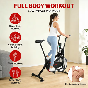 Cyclette Verticale da Interno con Resistenza a Ventola, Telaio in Acciaio, Display LCD e Sedile Regolabile - Product Image 2