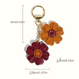 <b>Leather</b> sunflower keychain, handmade flower pendant, car <b>key</b> <b>chain</b>, bag charm, gift. - Product Image 3
