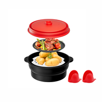 Mikrowellen-Dampf garer 2 in 1 Grill pfanne Zusammen klappbare Silikon pfanne mit Deckel zum Grillen Kochen Dampf backformen Pfannen