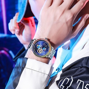 นาฬิกาผู้ชายแบบกลไกกลไกนาฬิกาสีเงินสำหรับผู้ชายนาฬิกาหนังแบบปรับแต่งได้ตามต้องการ - Product Image 6
