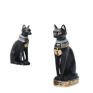 تمثال قطة جالسة على الطراز المصري للديكور المنزلي، مصنوع يدويًا من الراتنج الفني بنمط حيواني، متوفر بالجملة - Product Image 1