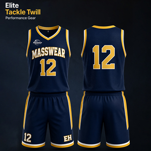 Uniforme de basket-ball brodé en twill |   Série <span class=keywords><strong>Elite</strong></span> de qualité supérieure 220GSM |   Durabilité de plus de <span class=keywords><strong>5</strong></span> saisons |   Maillot personnalisé + short - Product Image 1