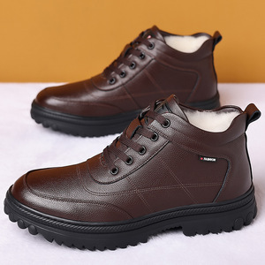 Bottes d'hiver pour hommes, hauteur cheville, en cuir véritable, bout rond, doublure en fourrure, semelle extérieure en caoutchouc antidérapante, semelle intermédiaire en EVA, bottines chaudes - Product Image 4